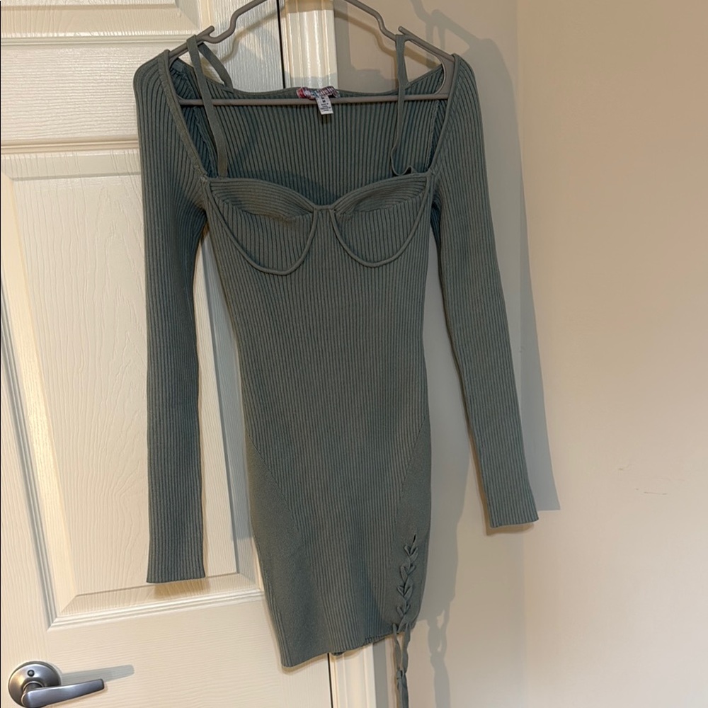 Green Ribbed Knit Dress
